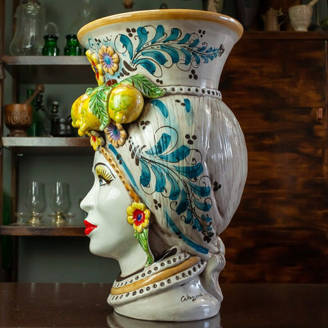 Teste di moro in ceramica siciliana frutta H. 53 x L. 30 cm