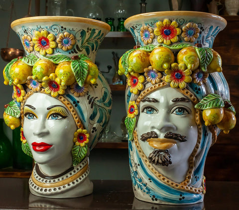Teste di moro in ceramica siciliana frutta H. 53 x L. 30 cm