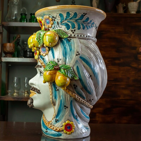 Teste di moro in ceramica siciliana frutta H. 53 x L. 30 cm
