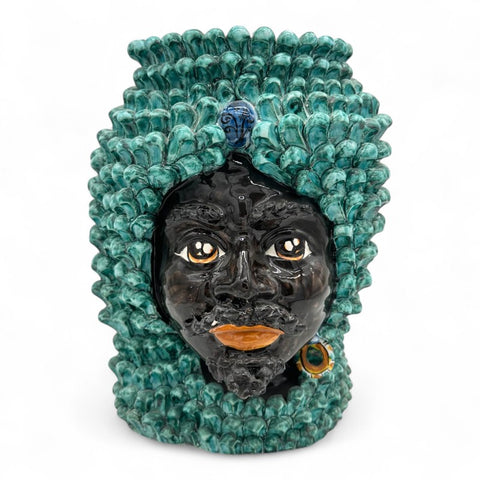 Testa di Moro in Ceramica Verde Pigna- Uomo | H.33 x L.25 cm