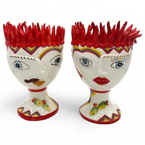 Coppia Teste di Moro Moderne in Ceramica - Decorazione Peperoncini| H.33 x L.21 cm