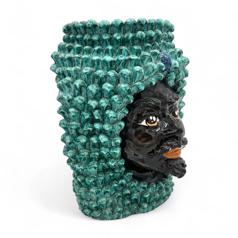 Testa di Moro in Ceramica Verde Pigna- Uomo | H.33 x L.25 cm