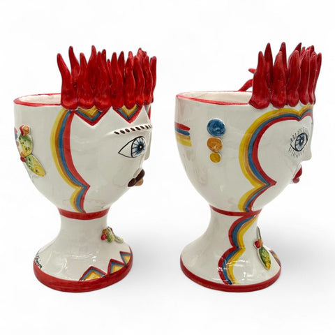 Coppia Teste di Moro Moderne in Ceramica - Decorazione Peperoncini| H.33 x L.21 cm