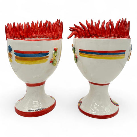 Coppia Teste di Moro Moderne in Ceramica - Decorazione Peperoncini| H.33 x L.21 cm