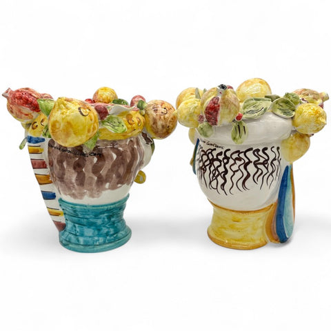 Coppia Teste di Moro con Frutta - Ceramica Artistica Siciliana L30 x H29 cm