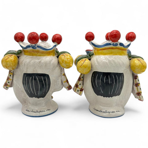 Coppia Teste di Moro con Limoni e Corone Rosse – L.26 x H.22 cm