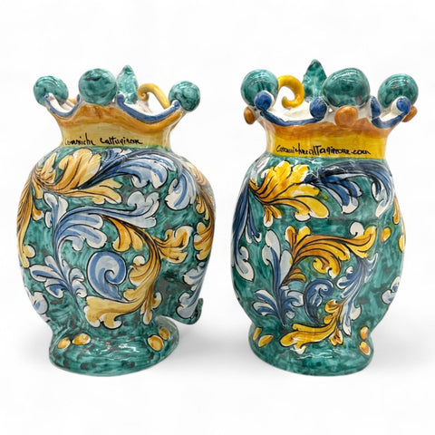 Coppia Teste di Moro in Ceramica Verde Barocco - Uomo e Donna | H.28 x L.20 cm