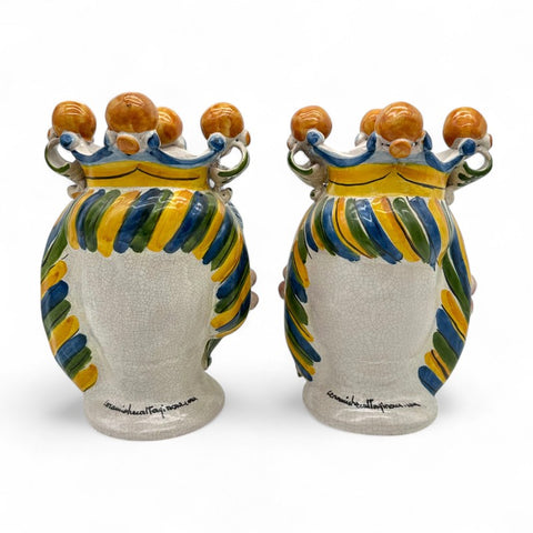 Coppia Teste di Moro in Ceramica Siciliana – Giallo e Blu H. 27 cm