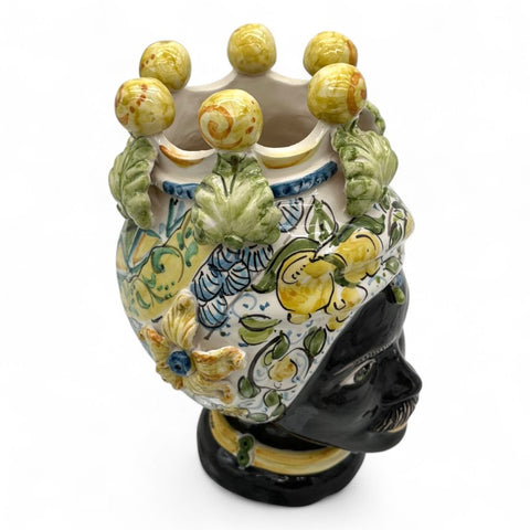 Testa di Moro in Ceramica Decoro Limoni - Uomo | H.34 x L.22 cm
