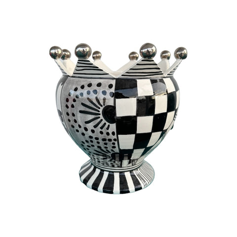 BLACK AND PLATINUM SICILIAN CERAMIC VASE H.21 CM