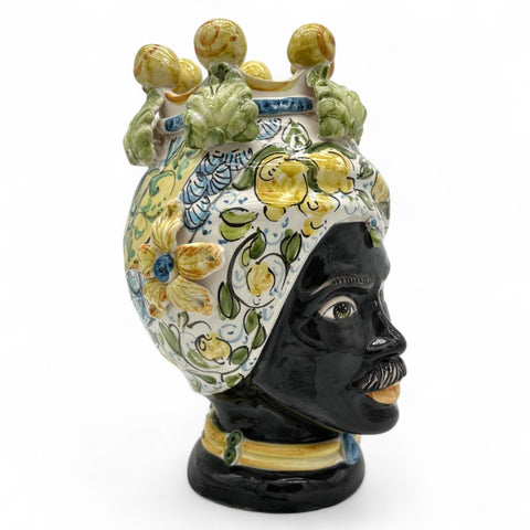 Testa di Moro in Ceramica Decoro Limoni - Uomo | H.34 x L.22 cm