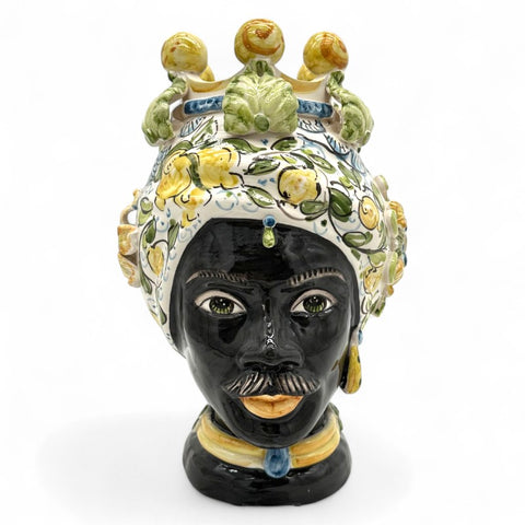 Testa di Moro in Ceramica Decoro Limoni - Uomo | H.34 x L.22 cm