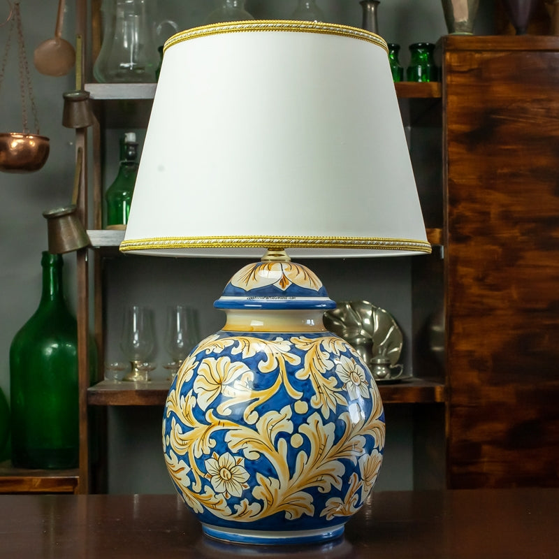 LUME CERAMICA SICILIANA CALTAGIRONE ORNATO BLU H. 55 CM