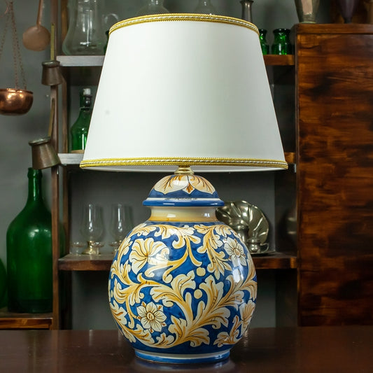 LUME CERAMICA SICILIANA CALTAGIRONE ORNATO BLU H. 55 CM