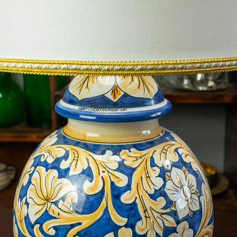 LUMIÈRE EN CÉRAMIQUE SICILIENNE CALTAGIRONE ORNÉE BLEU H. 55 CM