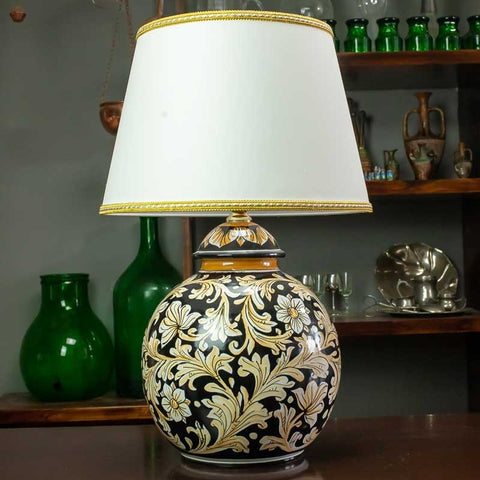 SICILIAN CERAMIC LIGHT CALTAGIRONE ORNATE BLACK H. 55 CM