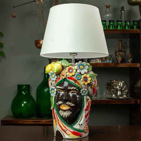 HEAD LIGHT IN SICILIAN CERAMIC OF CALTAGIRONE MAN 65 CM