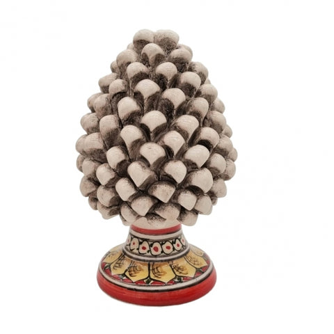 PINECONE IN SICILIAN CERAMIC FROM CALTAGIRONE DECORATED BASE H. 20 CM