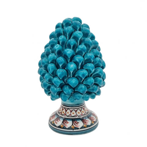 PINECONE IN SICILIAN CERAMIC FROM CALTAGIRONE DECORATED BASE H. 20 CM