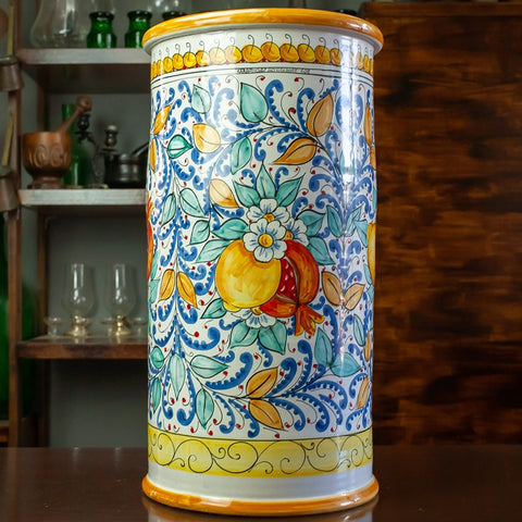 Sicilian Ceramic Umbrella Stand Caltagirone Melograni 53 cm