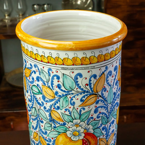 Sicilian Ceramic Umbrella Stand Caltagirone Melograni 53 cm