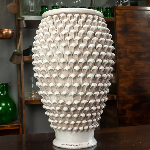 Pigna Umbrella Stand Sicilian Ceramic Caltagirone Antique White 50 cm