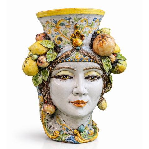 TESTA DI MORO GIARA DONNA CERAMICA SICILIANA CALTAGIRONE 85 CM