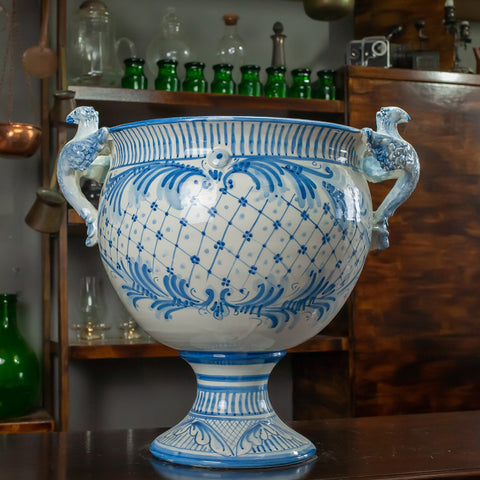GRIFONI CUP SICILIAN CERAMIC CALTAGIRONE ANTIQUE BLUE 45 CM