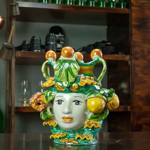 SICILIAN CERAMIC HEAD CALTAGIRONE GREEN 25 CM