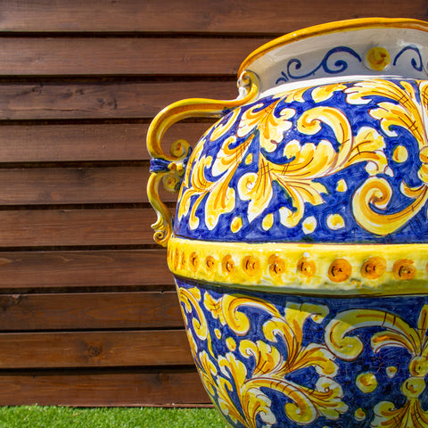 POT CÉRAMIQUE SICILIENNE CALTAGIRONE BLEU COBALT 75 CM