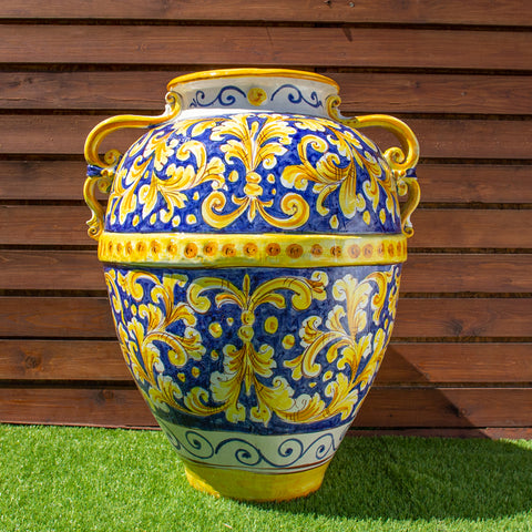 POT CÉRAMIQUE SICILIENNE CALTAGIRONE BLEU COBALT 75 CM