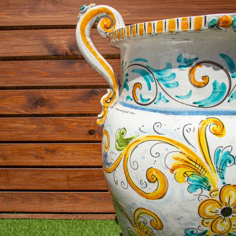 POT EN CÉRAMIQUE SICILIENNE CALTAGIRONE ANTIQUE JAUNE 75 CM