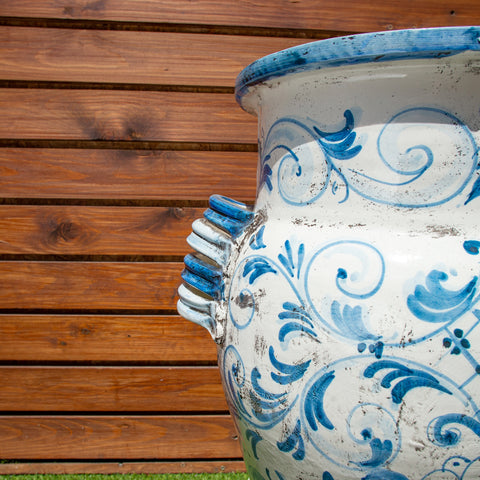 SICILIAN CERAMIC JAR CALTAGIRONE ANTIQUE YELLOW 70 CM