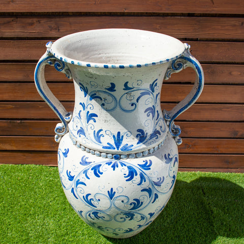 CALTAGIRONE ANTIQUE BLUE SICILIAN CERAMIC JAR 82 CM