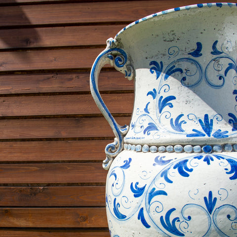 CALTAGIRONE ANTIQUE BLUE SICILIAN CERAMIC JAR 82 CM