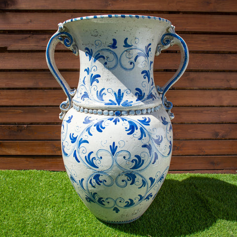 CALTAGIRONE ANTIQUE BLUE SICILIAN CERAMIC JAR 82 CM