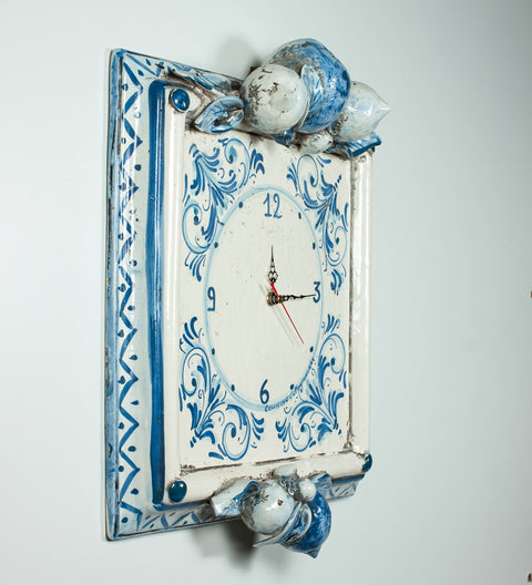 HORLOGE EN CÉRAMIQUE SICILIENNE CARRÉ BLEU FRUIT