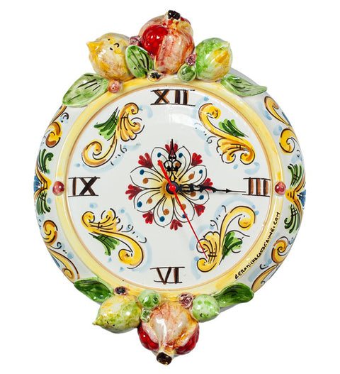 ROUND FRUIT CERAMIC SICILIAN CALTAGIRONE CLOCK