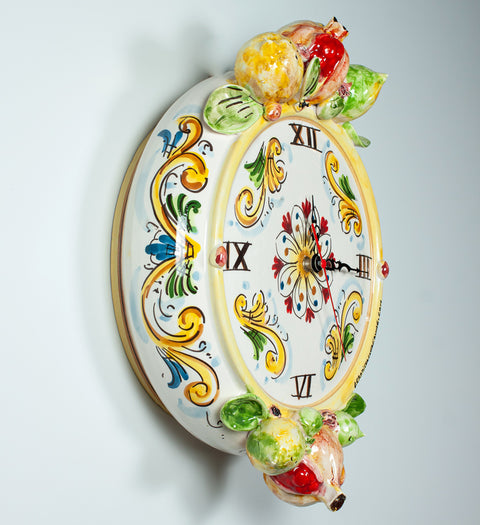 HORLOGE CALTAGIRONE SICILIENNE EN CÉRAMIQUE RONDE À FRUITS