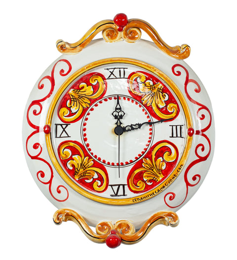 ROUND RED SICILIAN CALTAGIRONE CERAMIC CLOCK