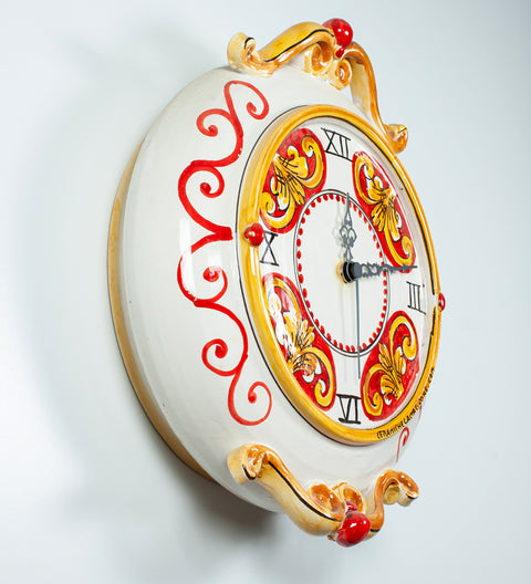 ROUND RED SICILIAN CALTAGIRONE CERAMIC CLOCK