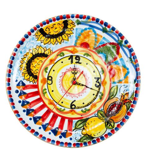 SICILIAN CERAMIC CLOCK FROM CALTAGIRONE SICILY DECORATION 30 CM