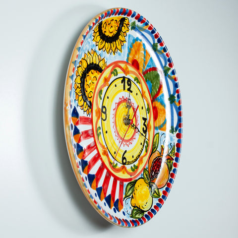 OROLOGIO IN CERAMICA SICILIANA DI CALTAGIRONE DECORO SICILIA 30 CM