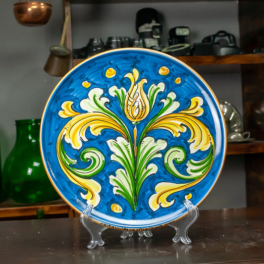 PIATTO CERAMICA SICILIANA CALTAGIRONE BLU 32 CM