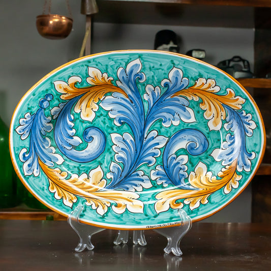 PIATTO OVALE CERAMICA SICILIANA CALTAGIRONE VERDE 40 CM