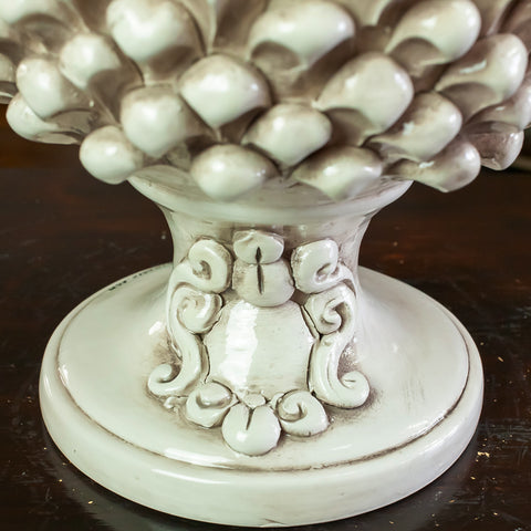 CALTAGIRONE SICILIAN CERAMIC PINE CONE ANTIQUE WHITE 40 CM