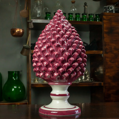 SICILIAN CERAMIC PINE CONE FROM CALTAGIRONE BORDEAUX 55 CM 