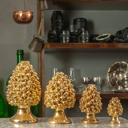 Золотые керамические сосновые шишки серии «Роскошное золото» - разные размеры