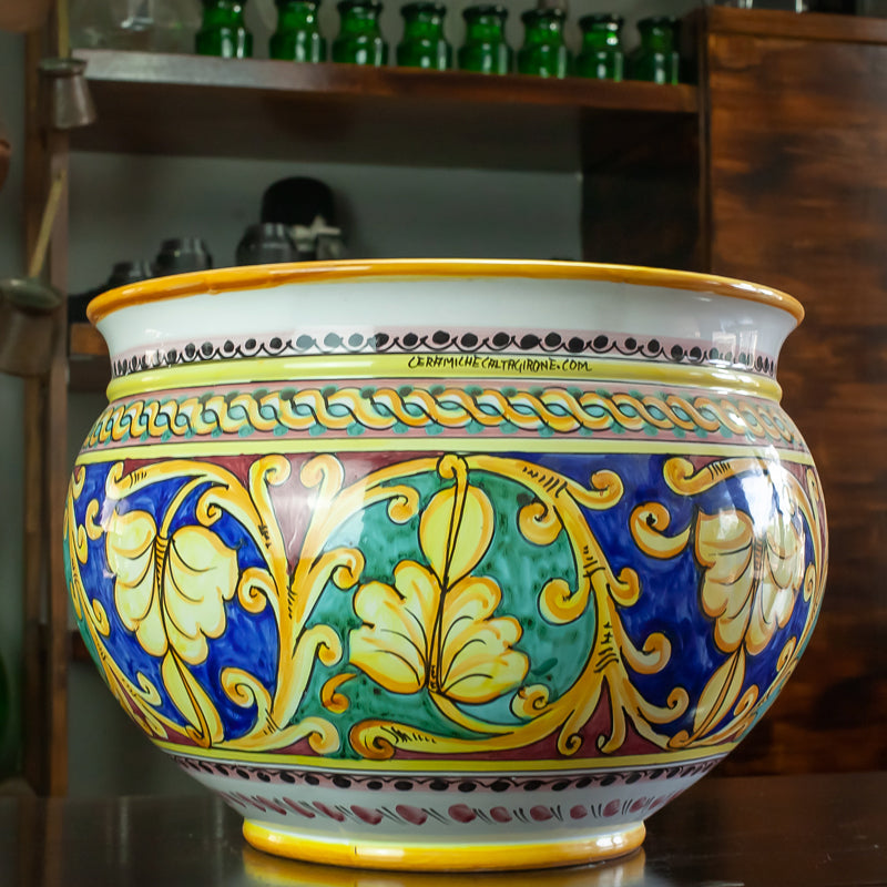 PORTAVASO CERAMICA DI CALTAGIRONE ORNATO MULTICOLOR CM 40