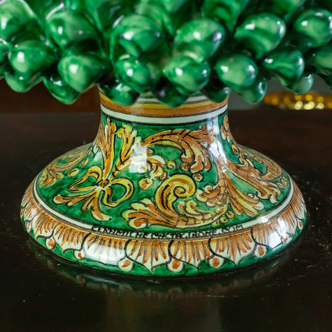 CALTAGIRONE SICILIAN CERAMIC PIGNA VASE HOLDER ORNATE GREEN 30 CM